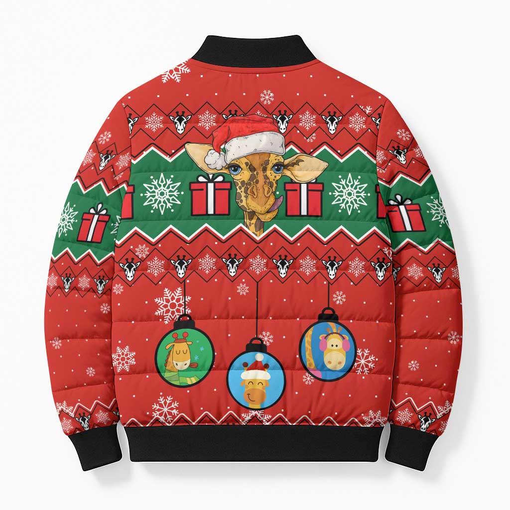 Lovely Giraffe Christmas Bomber Puffer Jacket Xmas Holiday Patterns - Wonder Print Shop