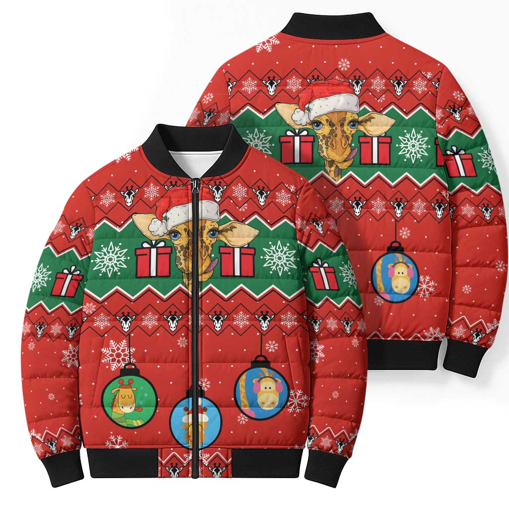 Lovely Giraffe Christmas Bomber Puffer Jacket Xmas Holiday Patterns - Wonder Print Shop