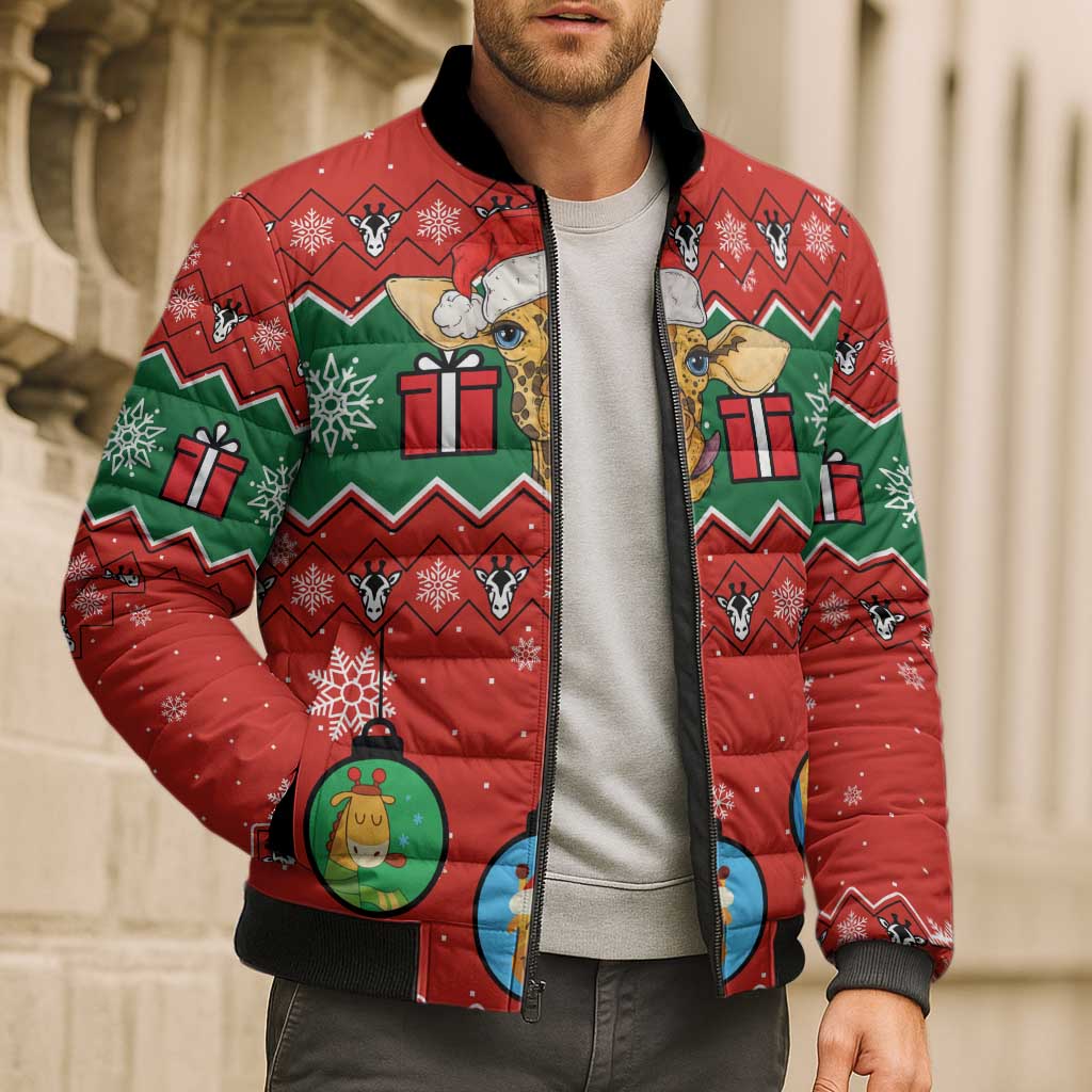 Lovely Giraffe Christmas Bomber Puffer Jacket Xmas Holiday Patterns - Wonder Print Shop