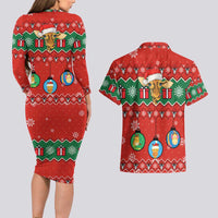 Lovely Giraffe Christmas Couples Matching Long Sleeve Bodycon Dress and Hawaiian Shirt Xmas Holiday Patterns - Wonder Print Shop
