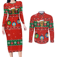 Lovely Giraffe Christmas Couples Matching Long Sleeve Bodycon Dress and Long Sleeve Button Shirt Xmas Holiday Patterns - Wonder Print Shop