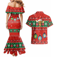 Lovely Giraffe Christmas Couples Matching Mermaid Dress and Hawaiian Shirt Xmas Holiday Patterns - Wonder Print Shop