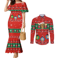 Lovely Giraffe Christmas Couples Matching Mermaid Dress and Long Sleeve Button Shirt Xmas Holiday Patterns - Wonder Print Shop