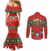 Lovely Giraffe Christmas Couples Matching Mermaid Dress and Long Sleeve Button Shirt Xmas Holiday Patterns - Wonder Print Shop