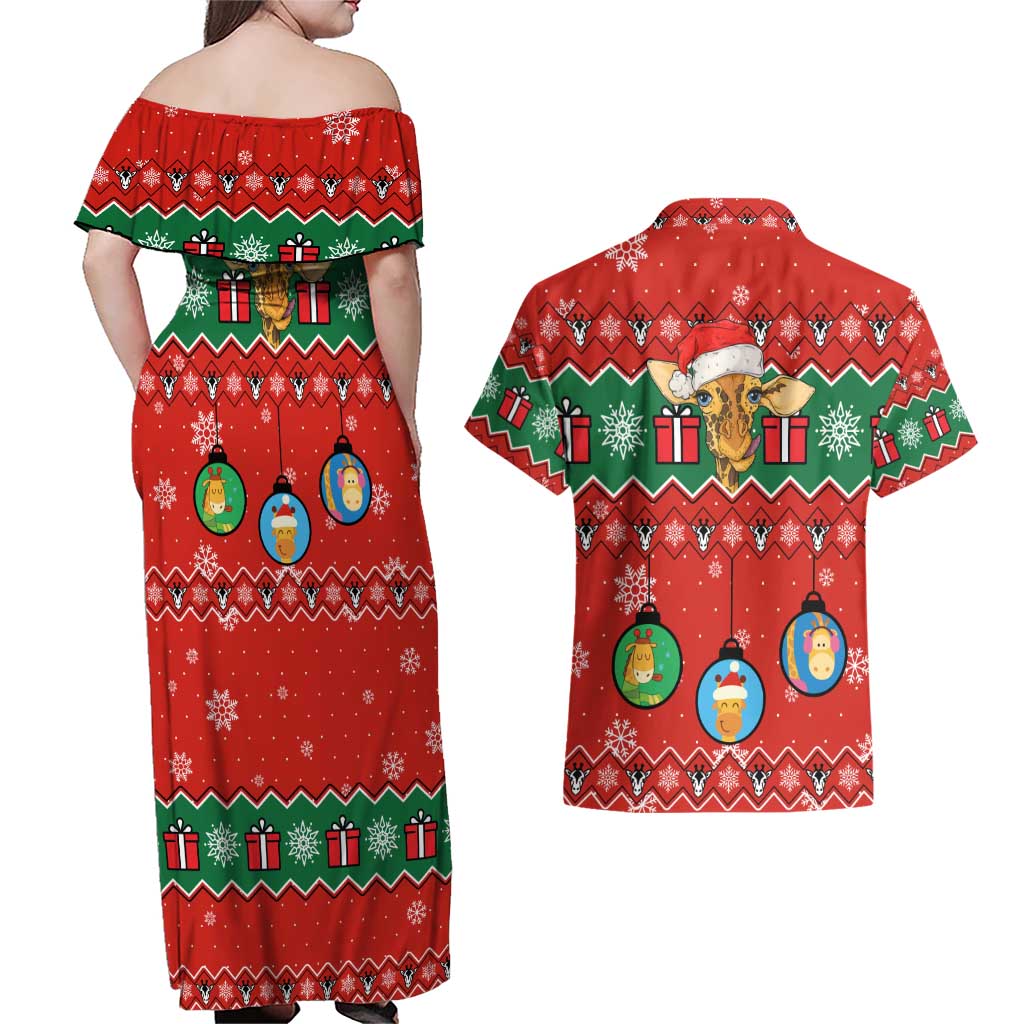 Lovely Giraffe Christmas Couples Matching Off Shoulder Maxi Dress and Hawaiian Shirt Xmas Holiday Patterns - Wonder Print Shop