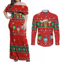 Lovely Giraffe Christmas Couples Matching Off Shoulder Maxi Dress and Long Sleeve Button Shirt Xmas Holiday Patterns - Wonder Print Shop