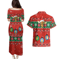 Lovely Giraffe Christmas Couples Matching Puletasi and Hawaiian Shirt Xmas Holiday Patterns - Wonder Print Shop
