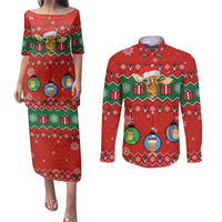 Lovely Giraffe Christmas Couples Matching Puletasi and Long Sleeve Button Shirt Xmas Holiday Patterns - Wonder Print Shop
