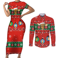 Lovely Giraffe Christmas Couples Matching Short Sleeve Bodycon Dress and Long Sleeve Button Shirt Xmas Holiday Patterns - Wonder Print Shop