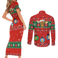 Lovely Giraffe Christmas Couples Matching Short Sleeve Bodycon Dress and Long Sleeve Button Shirt Xmas Holiday Patterns - Wonder Print Shop