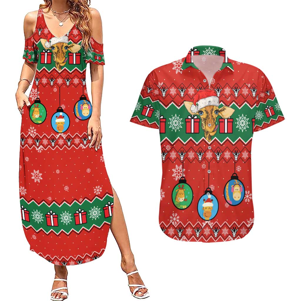 Lovely Giraffe Christmas Couples Matching Summer Maxi Dress and Hawaiian Shirt Xmas Holiday Patterns - Wonder Print Shop