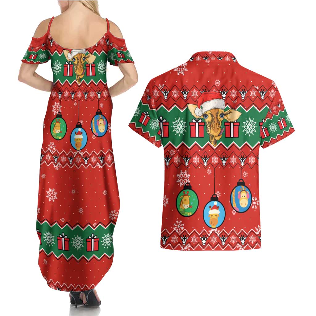 Lovely Giraffe Christmas Couples Matching Summer Maxi Dress and Hawaiian Shirt Xmas Holiday Patterns - Wonder Print Shop