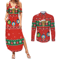 Lovely Giraffe Christmas Couples Matching Summer Maxi Dress and Long Sleeve Button Shirt Xmas Holiday Patterns - Wonder Print Shop