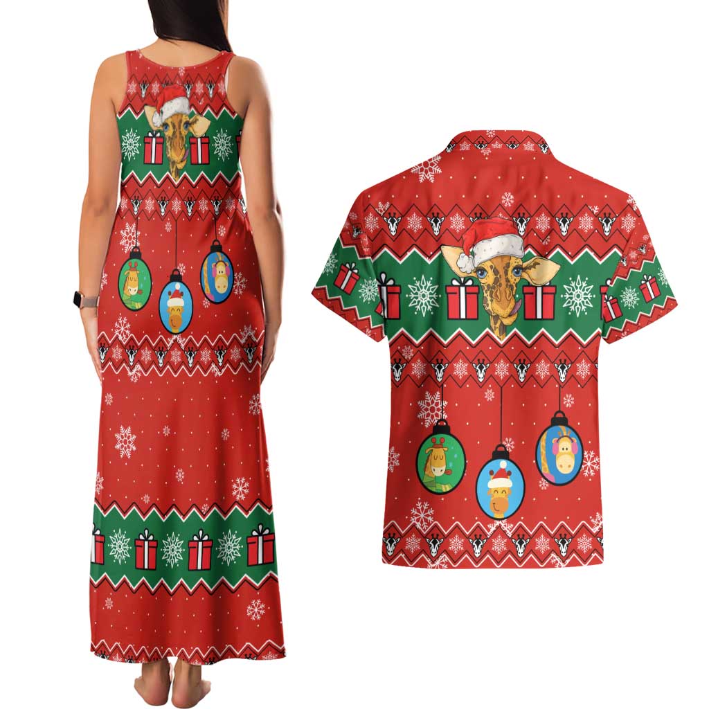 Lovely Giraffe Christmas Couples Matching Tank Maxi Dress and Hawaiian Shirt Xmas Holiday Patterns - Wonder Print Shop