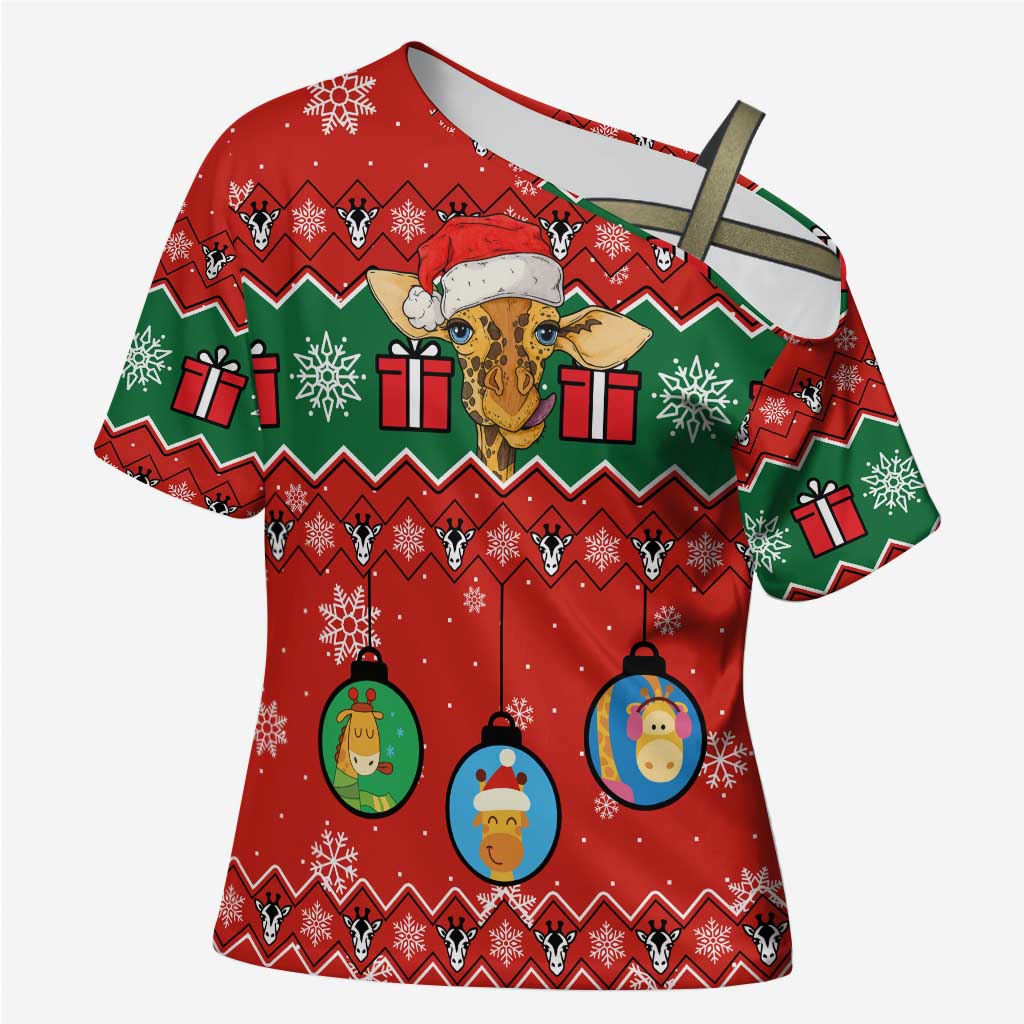Lovely Giraffe Christmas Cross Shoulder Shirt Xmas Holiday Patterns - Wonder Print Shop