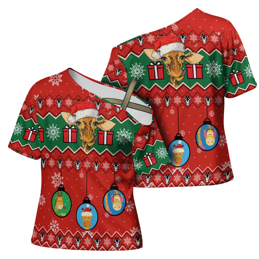 Lovely Giraffe Christmas Cross Shoulder Shirt Xmas Holiday Patterns - Wonder Print Shop