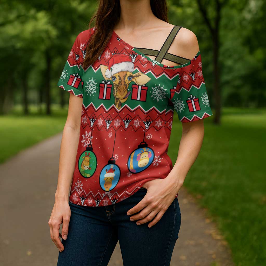 Lovely Giraffe Christmas Cross Shoulder Shirt Xmas Holiday Patterns - Wonder Print Shop