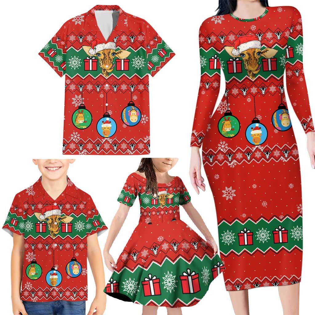 Lovely Giraffe Christmas Family Matching Long Sleeve Bodycon Dress and Hawaiian Shirt Xmas Holiday Patterns - Wonder Print Shop