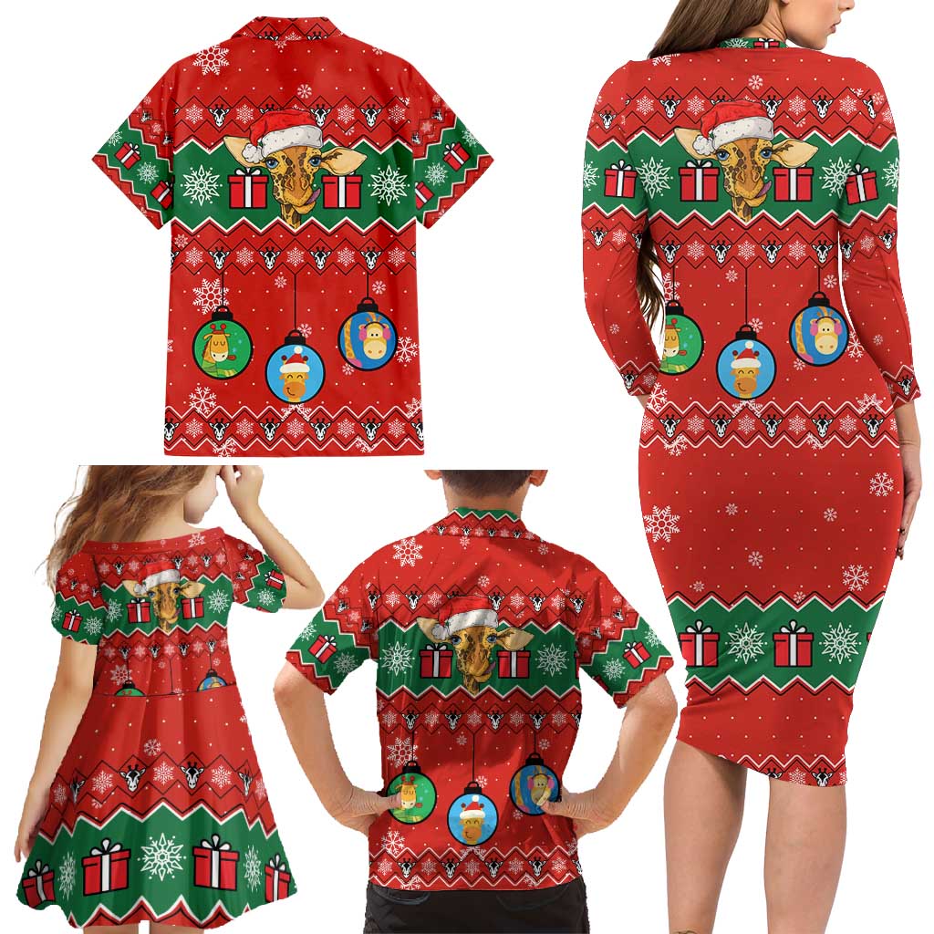 Lovely Giraffe Christmas Family Matching Long Sleeve Bodycon Dress and Hawaiian Shirt Xmas Holiday Patterns - Wonder Print Shop