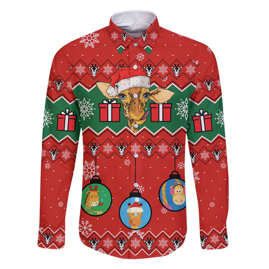 Lovely Giraffe Christmas Family Matching Long Sleeve Bodycon Dress and Hawaiian Shirt Xmas Holiday Patterns - Wonder Print Shop