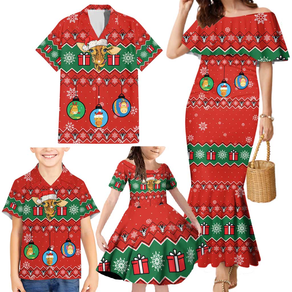Lovely Giraffe Christmas Family Matching Mermaid Dress and Hawaiian Shirt Xmas Holiday Patterns - Wonder Print Shop