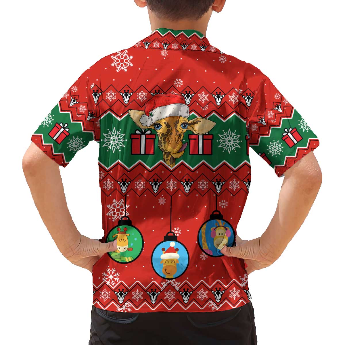 Lovely Giraffe Christmas Family Matching Off The Shoulder Long Sleeve Dress and Hawaiian Shirt Xmas Holiday Patterns - Wonder Print Shop