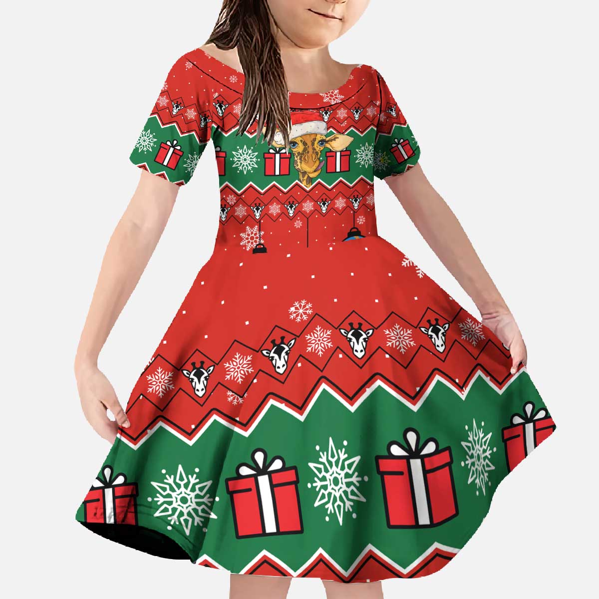 Lovely Giraffe Christmas Family Matching Off The Shoulder Long Sleeve Dress and Hawaiian Shirt Xmas Holiday Patterns - Wonder Print Shop