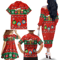 Lovely Giraffe Christmas Family Matching Off The Shoulder Long Sleeve Dress and Hawaiian Shirt Xmas Holiday Patterns - Wonder Print Shop
