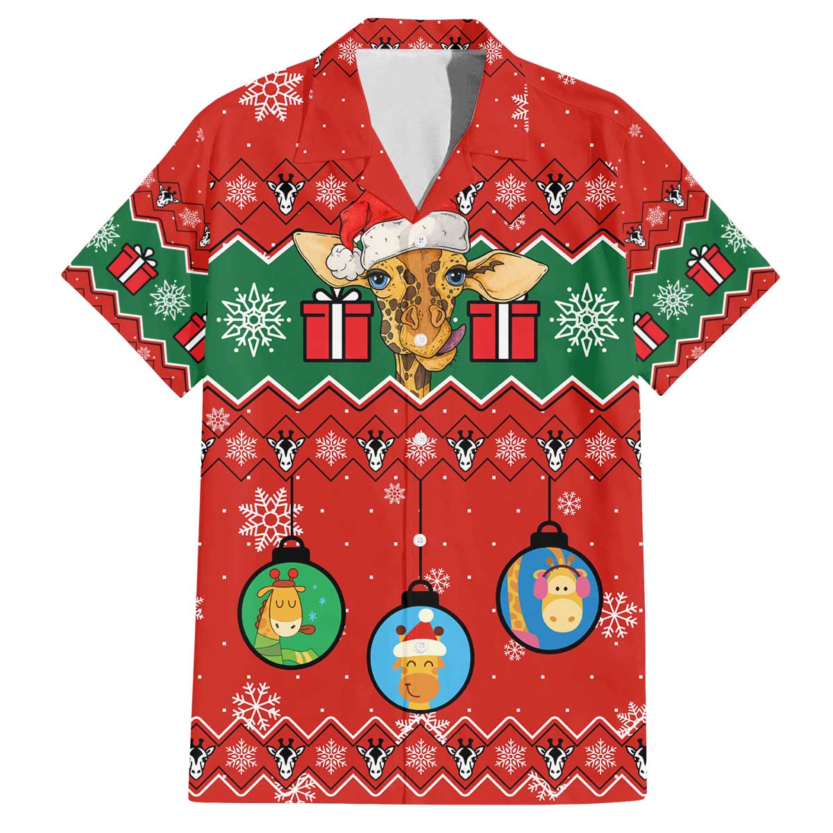 Lovely Giraffe Christmas Family Matching Off The Shoulder Long Sleeve Dress and Hawaiian Shirt Xmas Holiday Patterns - Wonder Print Shop