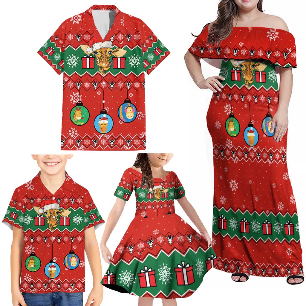 Lovely Giraffe Christmas Family Matching Off Shoulder Maxi Dress and Hawaiian Shirt Xmas Holiday Patterns - Wonder Print Shop