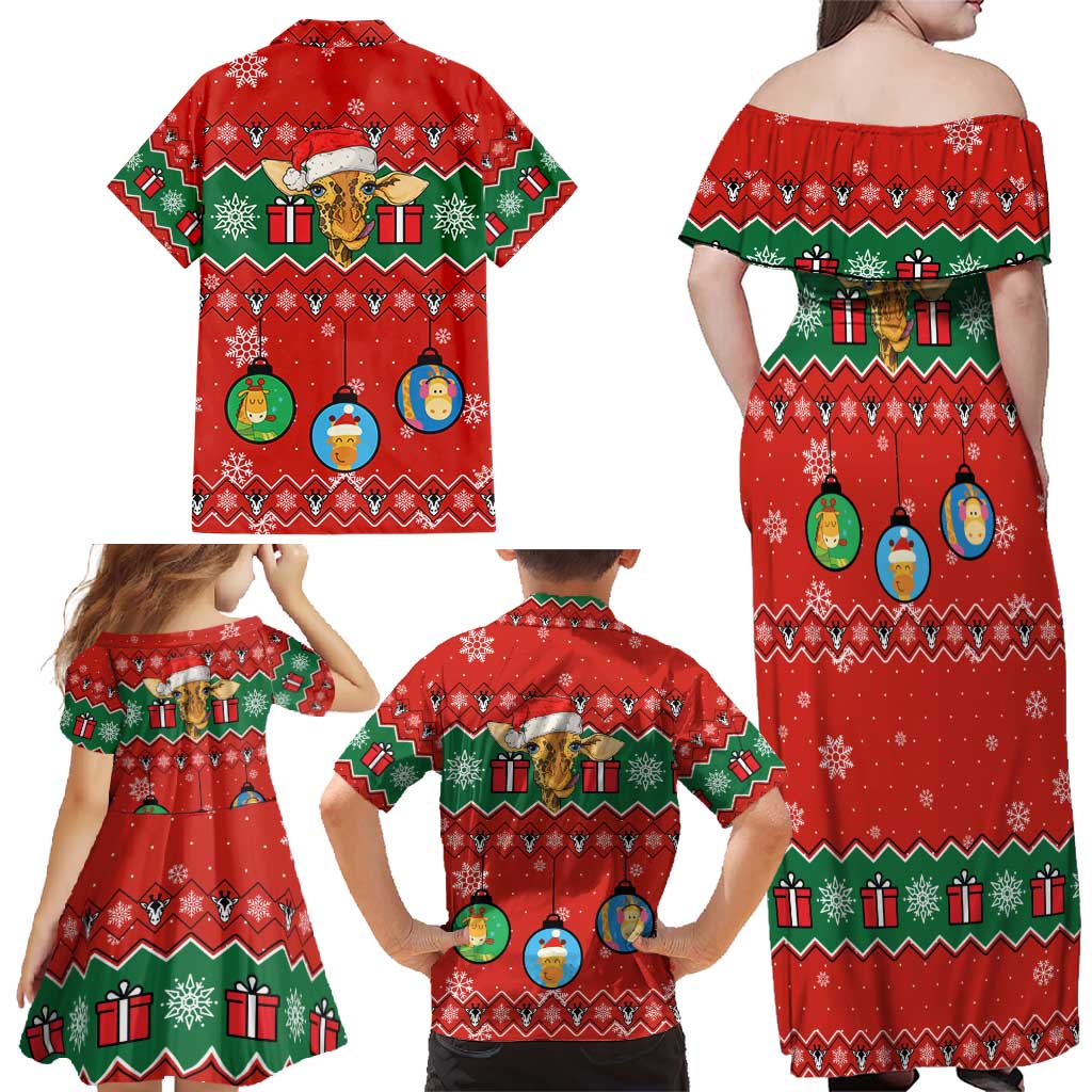 Lovely Giraffe Christmas Family Matching Off Shoulder Maxi Dress and Hawaiian Shirt Xmas Holiday Patterns - Wonder Print Shop