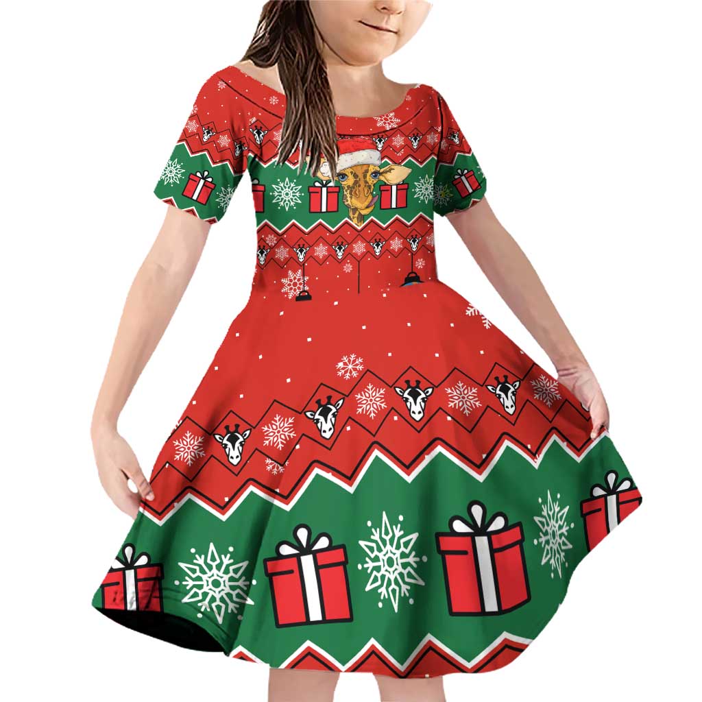 Lovely Giraffe Christmas Family Matching Off Shoulder Short Dress and Hawaiian Shirt Xmas Holiday Patterns - Wonder Print Shop