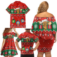 Lovely Giraffe Christmas Family Matching Off Shoulder Short Dress and Hawaiian Shirt Xmas Holiday Patterns - Wonder Print Shop