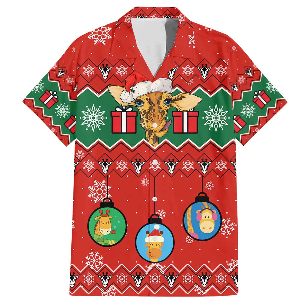 Lovely Giraffe Christmas Family Matching Off Shoulder Short Dress and Hawaiian Shirt Xmas Holiday Patterns - Wonder Print Shop