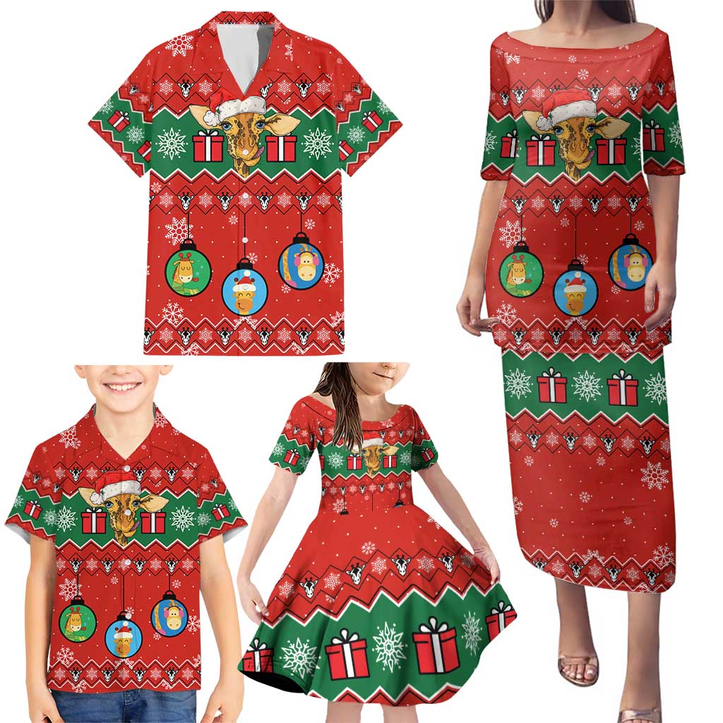 Lovely Giraffe Christmas Family Matching Puletasi and Hawaiian Shirt Xmas Holiday Patterns - Wonder Print Shop
