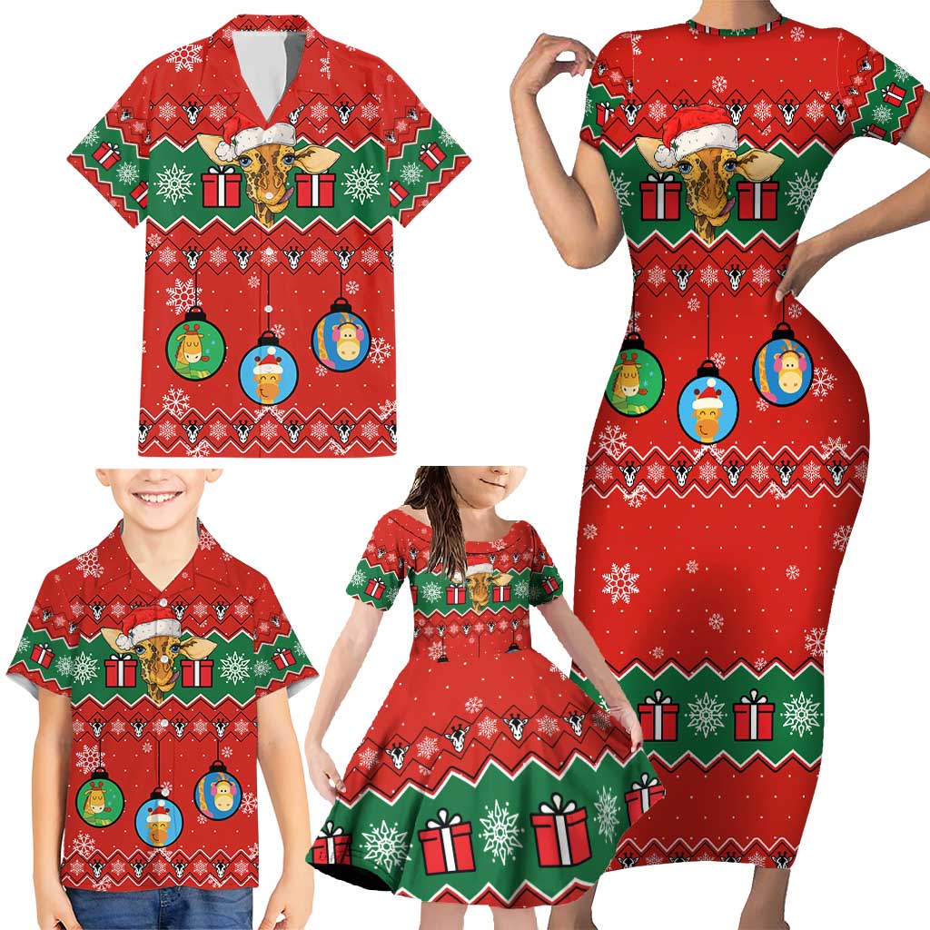 Lovely Giraffe Christmas Family Matching Short Sleeve Bodycon Dress and Hawaiian Shirt Xmas Holiday Patterns - Wonder Print Shop