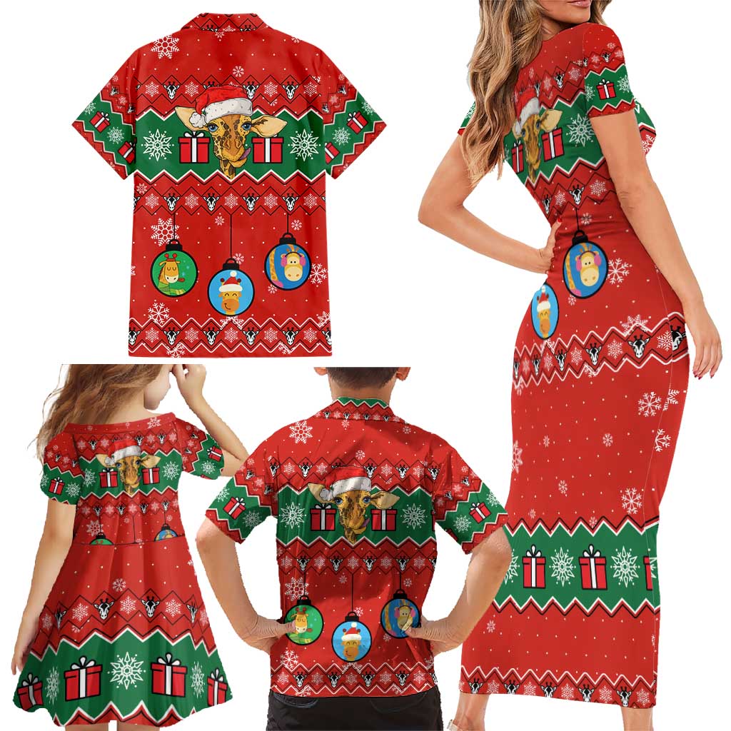 Lovely Giraffe Christmas Family Matching Short Sleeve Bodycon Dress and Hawaiian Shirt Xmas Holiday Patterns - Wonder Print Shop