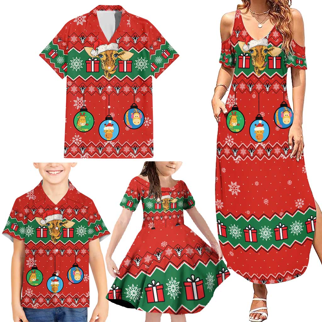 Lovely Giraffe Christmas Family Matching Summer Maxi Dress and Hawaiian Shirt Xmas Holiday Patterns - Wonder Print Shop