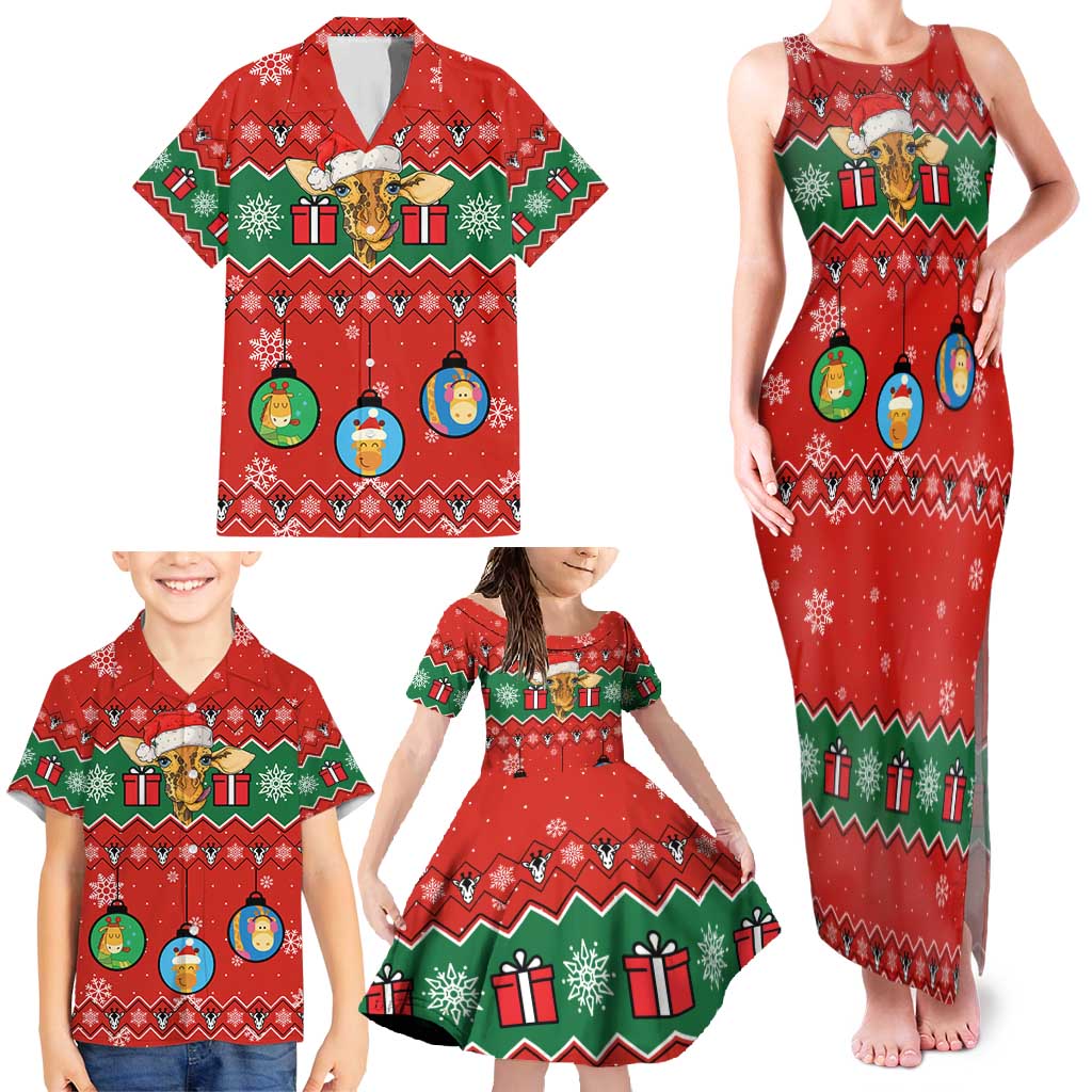 Lovely Giraffe Christmas Family Matching Tank Maxi Dress and Hawaiian Shirt Xmas Holiday Patterns - Wonder Print Shop