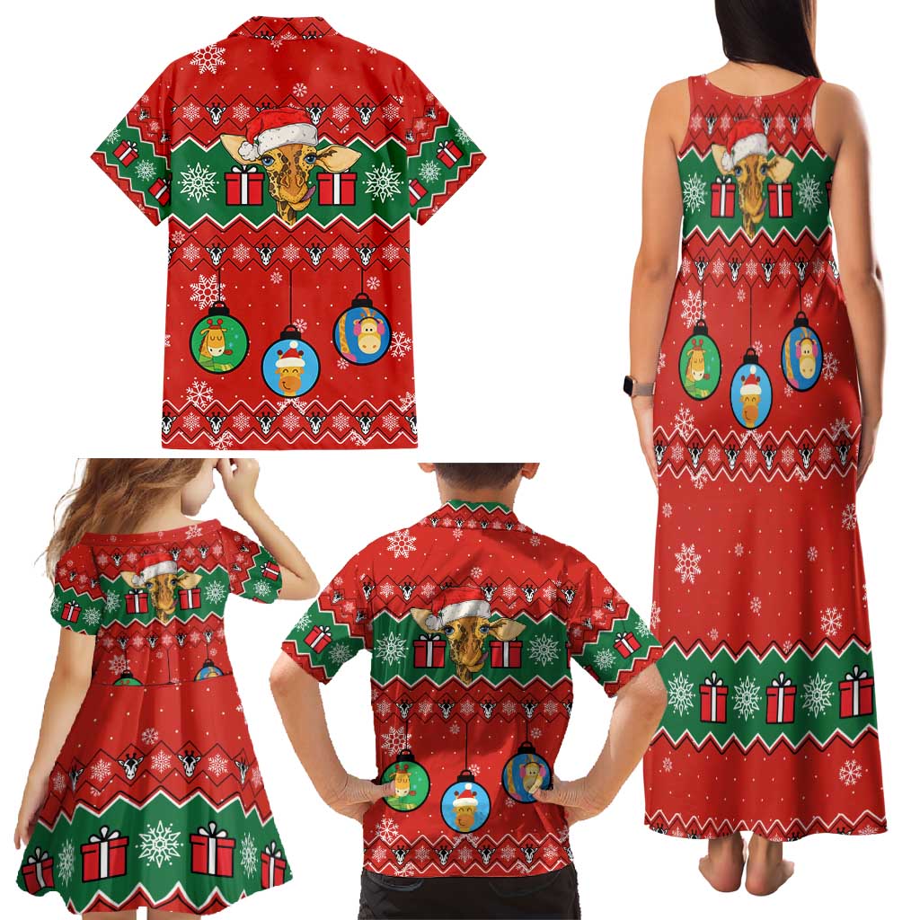 Lovely Giraffe Christmas Family Matching Tank Maxi Dress and Hawaiian Shirt Xmas Holiday Patterns - Wonder Print Shop