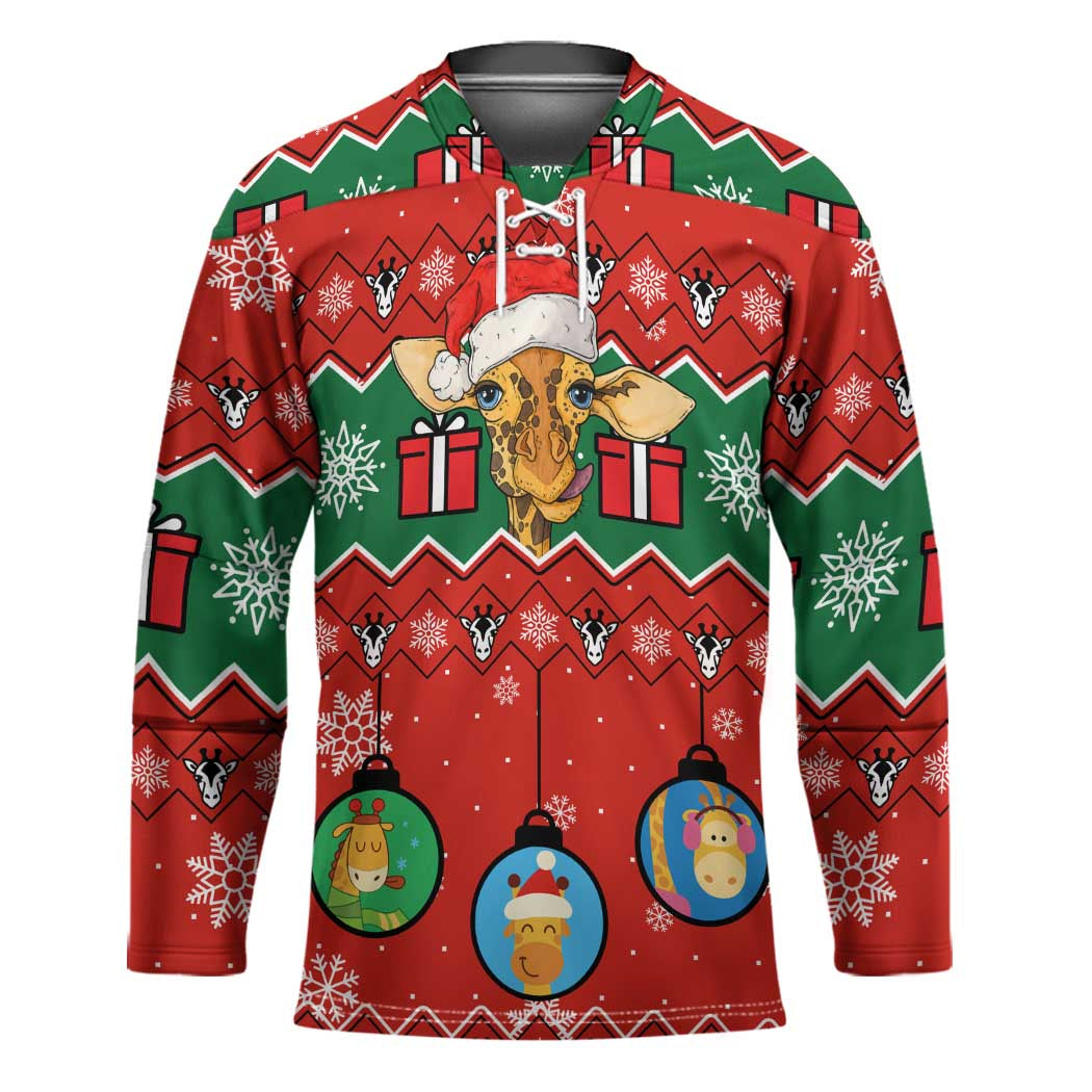 Lovely Giraffe Christmas Hockey Jersey Xmas Holiday Patterns - Wonder Print Shop