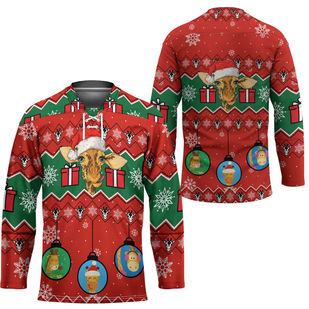 Lovely Giraffe Christmas Hockey Jersey Xmas Holiday Patterns - Wonder Print Shop