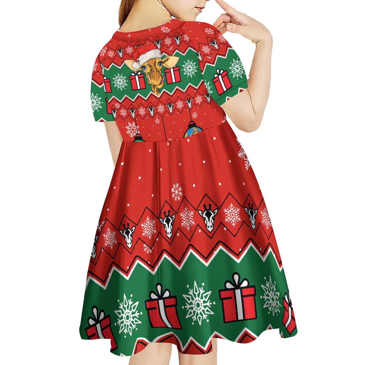 Lovely Giraffe Christmas Kid Short Sleeve Dress Xmas Holiday Patterns - Wonder Print Shop