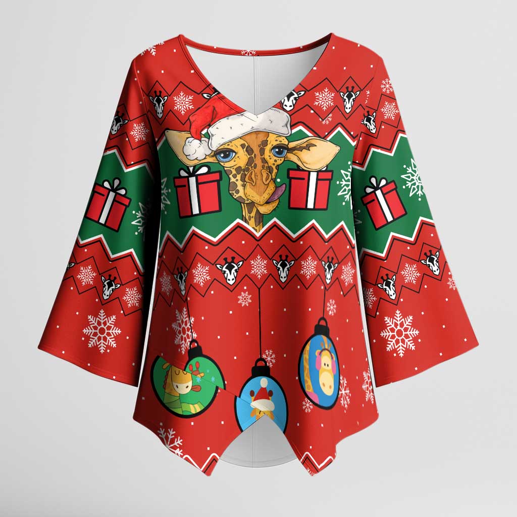 Lovely Giraffe Christmas Kimono Sleeve Blouse Xmas Holiday Patterns - Wonder Print Shop