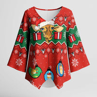 Lovely Giraffe Christmas Kimono Sleeve Blouse Xmas Holiday Patterns - Wonder Print Shop