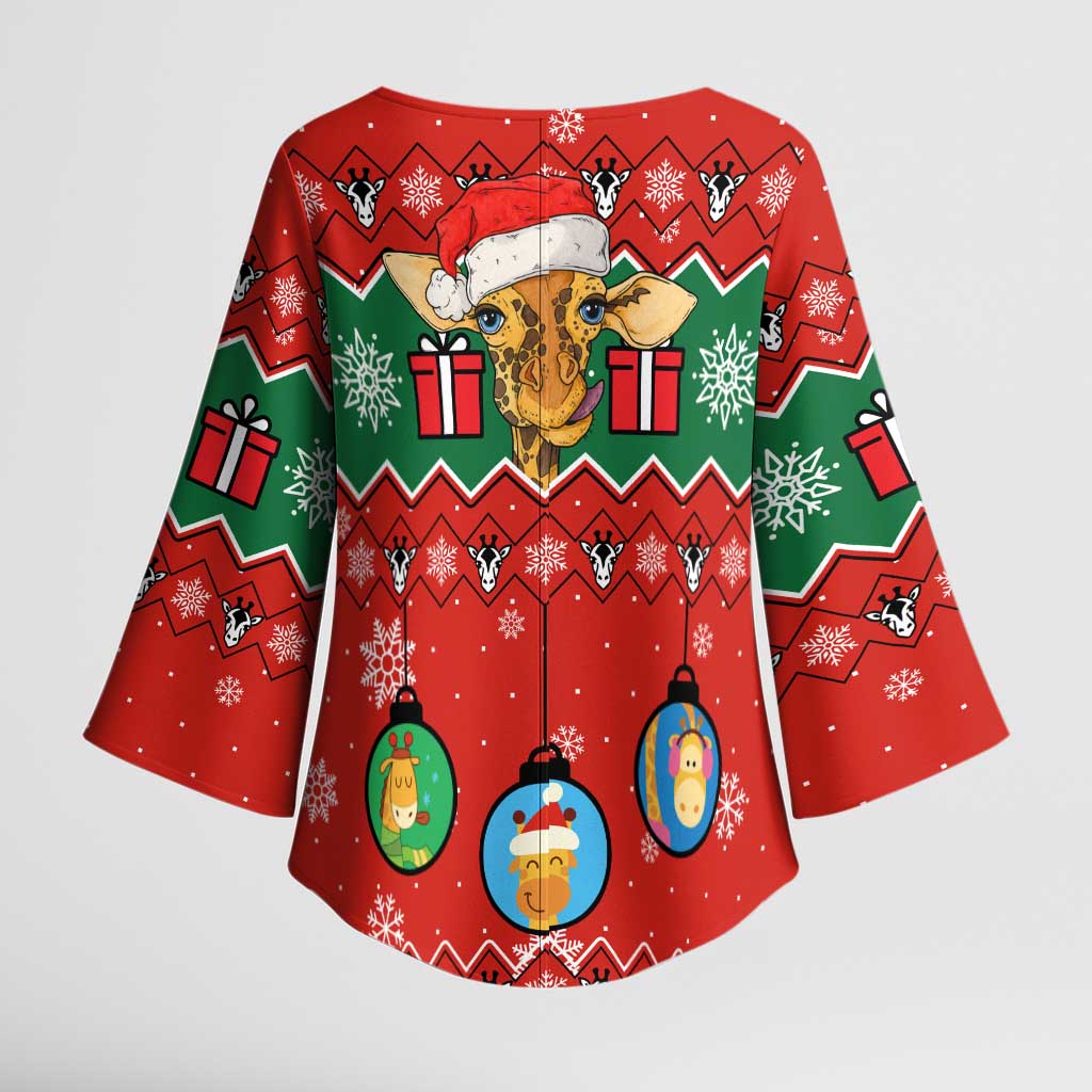 Lovely Giraffe Christmas Kimono Sleeve Blouse Xmas Holiday Patterns - Wonder Print Shop