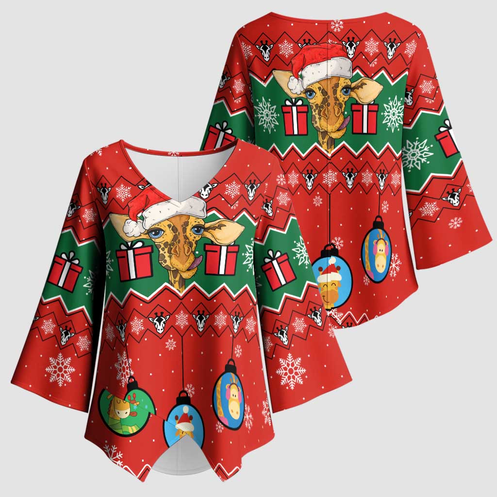 Lovely Giraffe Christmas Kimono Sleeve Blouse Xmas Holiday Patterns - Wonder Print Shop