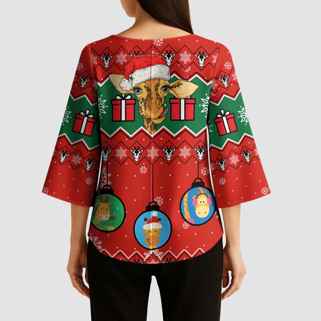 Lovely Giraffe Christmas Kimono Sleeve Blouse Xmas Holiday Patterns - Wonder Print Shop