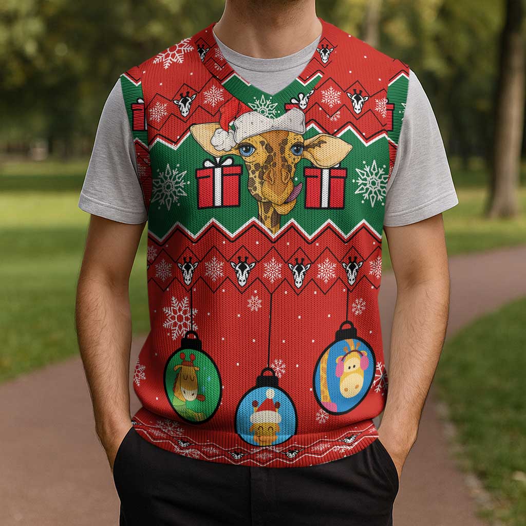 Lovely Giraffe Christmas Knitted V-Neck Vest Xmas Holiday Patterns - Wonder Print Shop