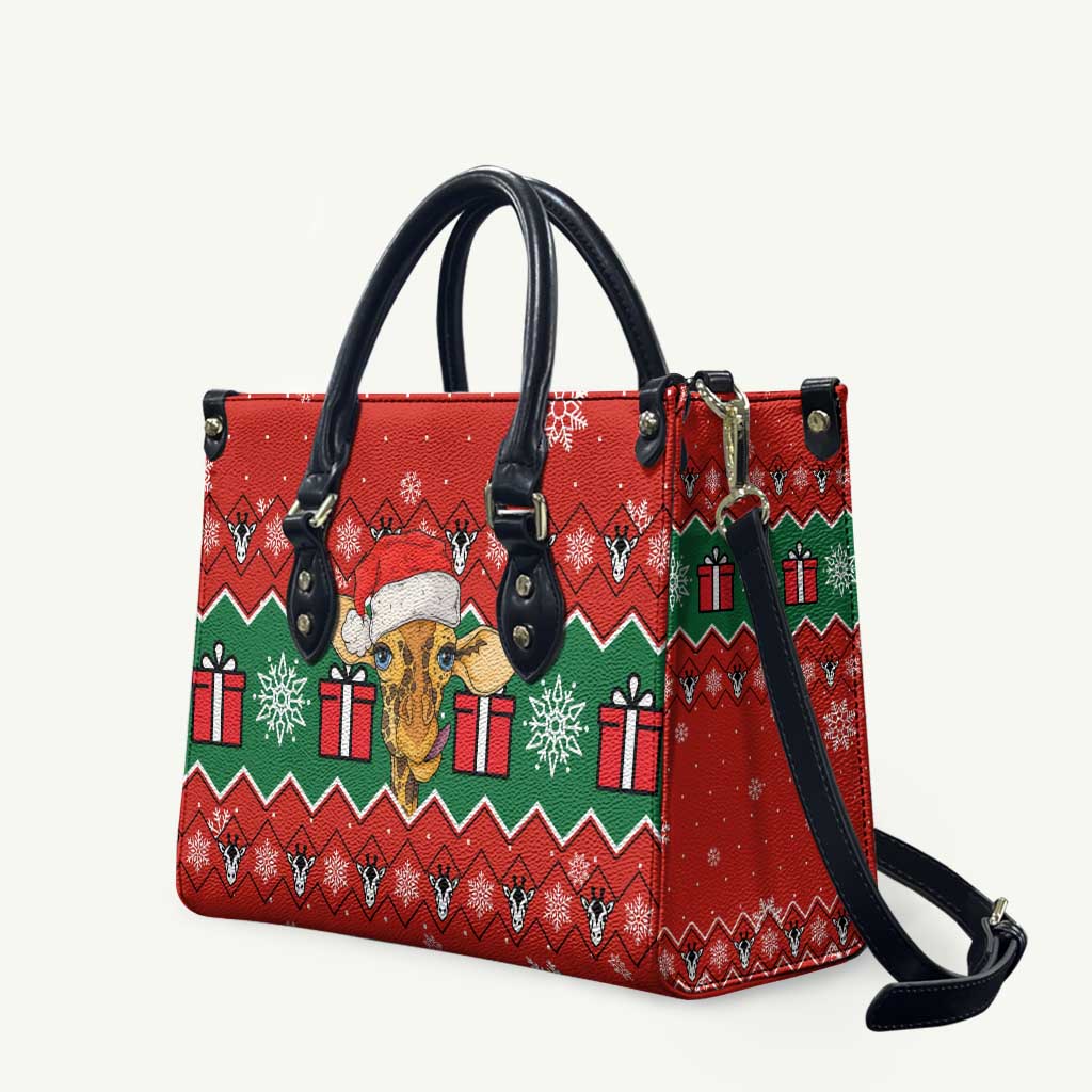 Lovely Giraffe Christmas Leather Bag Xmas Holiday Patterns - Wonder Print Shop